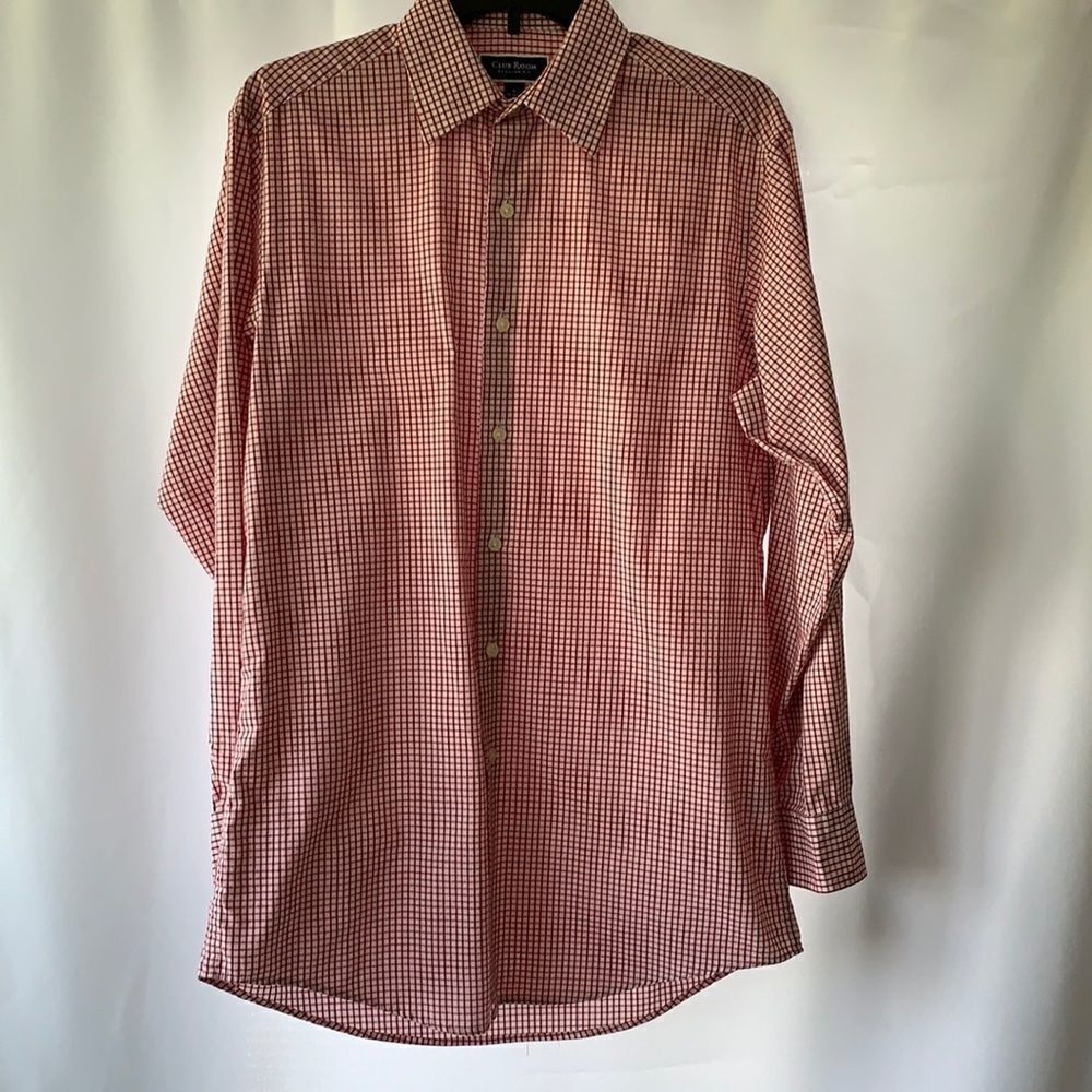 Club Room regular fit small 14 - 14 1/2 button up red plaid shirt